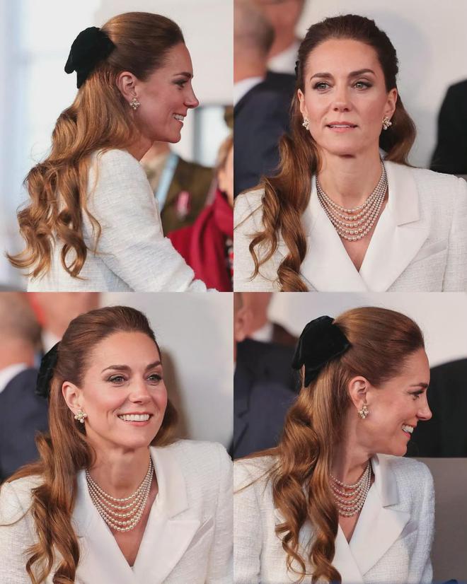 第3次穿白色假两件连衣裙半扎发造型美AG真人app凯特王妃戴5股珍珠项链(图2)